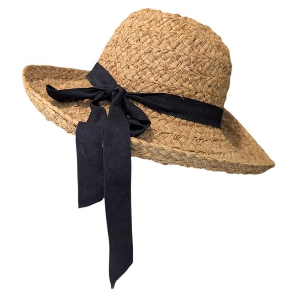L.L. Bean Accessories - Vintage L.L. Bean Navy Bow Straw Raffia Vacation Sun Hat